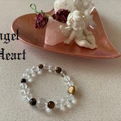 Angel Heart  ハートのタイガーアイ＆水晶のブレス　金運アップ・仕事運アップ 1枚目の画像