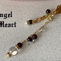 ～Angel　Heart～ガーネット・アクアオーラ＆水晶など　キラキラのキーホルダー　ゴールド 2枚目の画像
