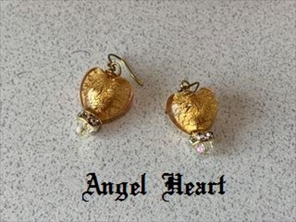 ～Angel　Heart～ヴェネチアンビーズハート　ピンク（13mm×12ｍｍ)のピアス　G 2枚目の画像