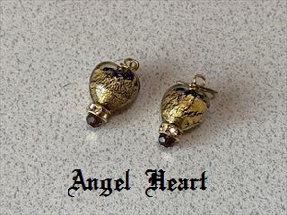 ～Angel　Heart～ヴェネチアンビーズハート　コバルト（13mm×12ｍｍ)のピアス　G 2枚目の画像