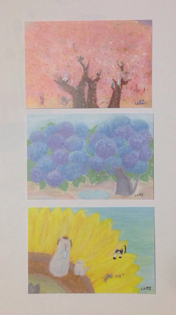ねこと花のポストカード（3種入） 1枚目の画像
