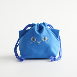 也適用於杯袋 ◎ 貓抽繩袋迷你 (藍色) [免運費] [定做] 第1張的照片
