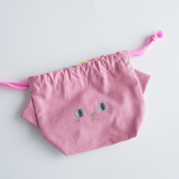 コップ袋にも◎ねこの巾着袋ミニ(ピンク)【送料無料】【受注製作】 3枚目の画像