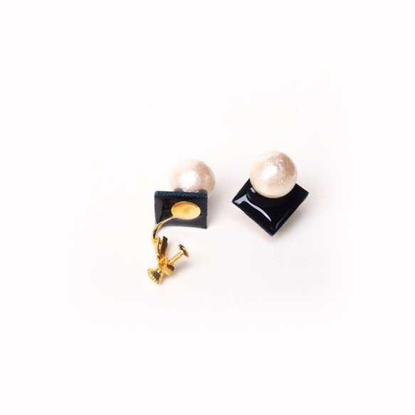 [免費送貨]方形珍珠耳環（也可以製造穿刺）[訂購] 第3張的照片