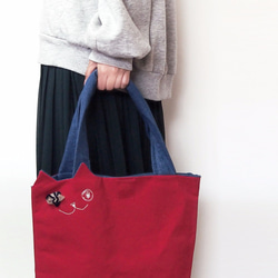 ☆休閒帆布手提袋紅色（定做）Pippignon貓袋 第1張的照片