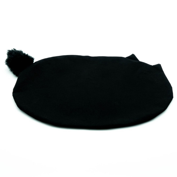 【送料無料】ファーしっぽの帆布黒猫ランチョン(受注製作)Pinpignon黒猫ランチョン 4枚目の画像