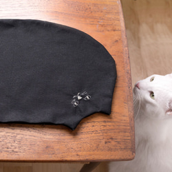 【送料無料】ファーしっぽの帆布黒猫ランチョン(受注製作)Pinpignon黒猫ランチョン 5枚目の画像
