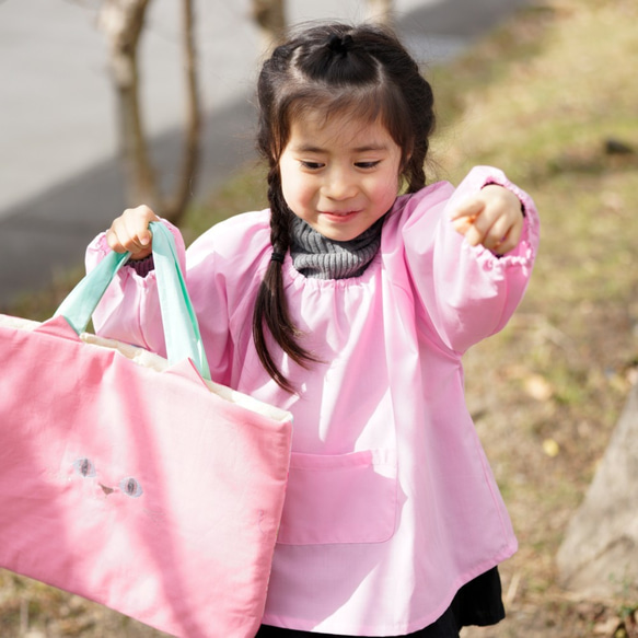 【送料無料】入園・入学準備に ねこのレッスンバッグ ピンク 内側キルティング(受注生産) 7枚目の画像