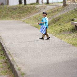 【送料無料】入園・入学準備に ねこのレッスンバッグ 青 内側キルティング (受注製作) 9枚目の画像