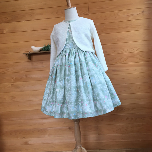 限定品リバティプリント ヨシエ 若草色 ワンピース ジャケット ボレロ