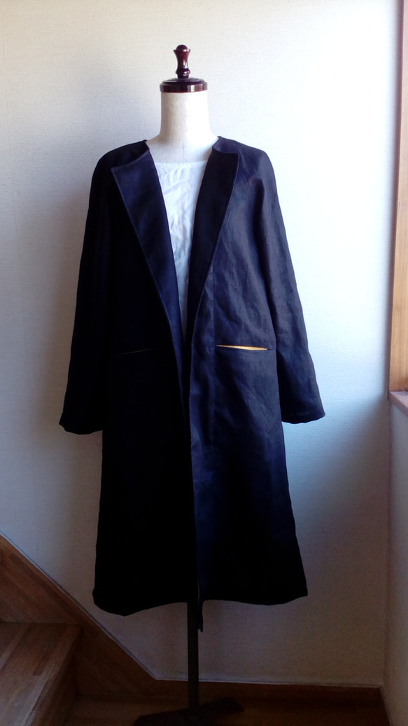 リネンのコート　黒　M 2枚目の画像