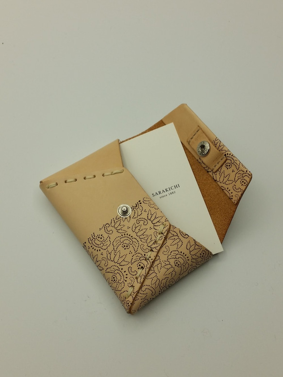 江戸小紋カードケース（ヌメ／すずめ） 1枚目の画像