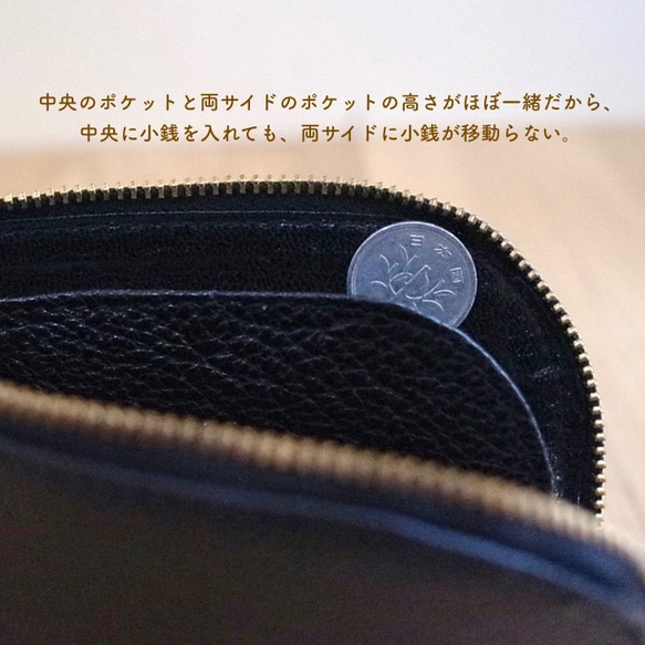 海外旅行にも便利！スリムな革財布（マチ付）Lファスナータイプ（グリーン）【firstW】 4枚目の画像