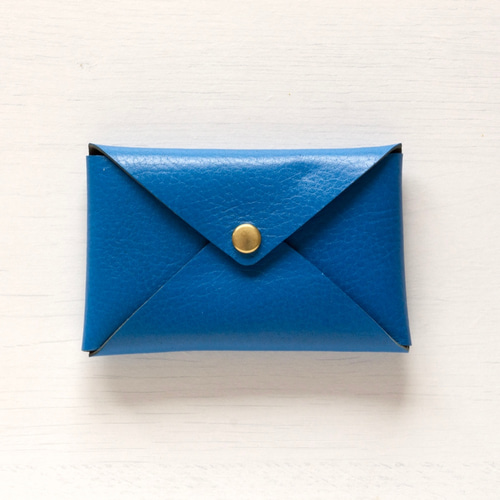 名刺入れ/カードケース レター型1枚革仕立て ブルー【letaca】 名刺
