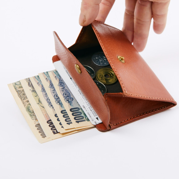 フラグメントケース お札二つ折り | Italy本革・レザー　【letamiW】コニャック 厚み約10mm 30枚 お札：2つ折り 20枚 カード3枚 あえて