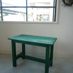 木製ベンチ（40cm高）グリーン（受注製作） 6枚目の画像