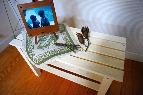 木製ベンチ　テーブルにも　アイボリー（即納可） 4枚目の画像