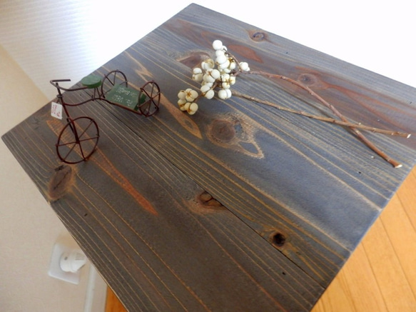 木製ハイテーブル　スツールにも　シャビーブラック（即納） 4枚目の画像