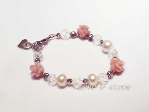 ★薔薇彫り　高品質ピンクオパール・淡水パール