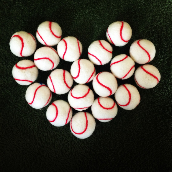 【受注製作】羊毛フェルト 野球ボールストラップ 2枚目の画像
