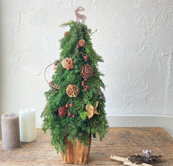 ラスト１点！ナチュラルなクリスマスツリー〜プレゼントを運ぶトナカイ〜 5枚目の画像