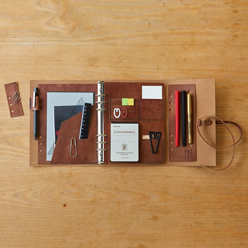 紐巻きA5システム手帳 】アンティークブラウン 茶糸 KAKURA 牛革