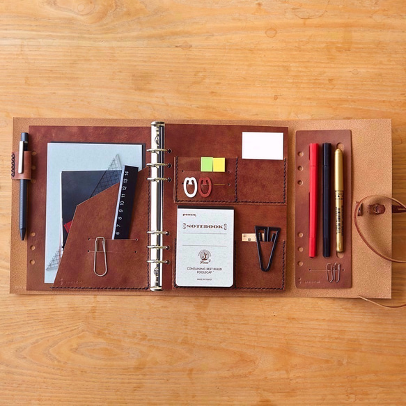 KAKURA [A5 皮革筆夾夾] System Notebook Refill 棕色 黑色 紅色 牛皮 皮革 第8張的照片