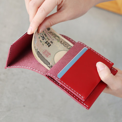 [雙折錢包] KAKURA 牛皮錢包卡存儲緊湊輕巧手工縫製名字雕刻可能 第5張的照片