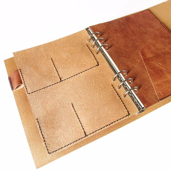 免費送貨 [繩子包裹的 A5 個人組織者 5 件套] KAKURA 古董棕色棕色牛皮手工縫製名字雕刻可能 第5張的照片