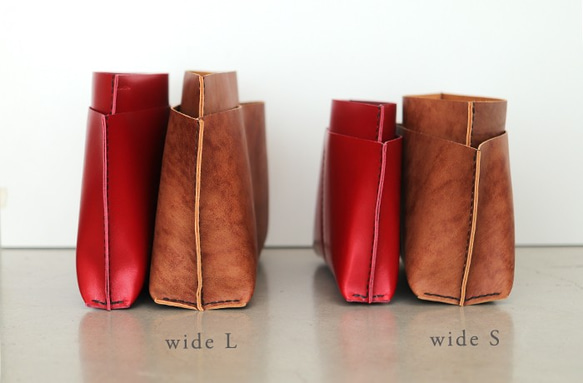 袋中袋 [5 個皮革口袋 L] 紅黑線 KAKURA 牛皮手工縫製名字雕刻可能 第7張的照片