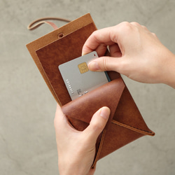免費送貨 [垂直纏繞錢包] 古董棕色棕線 KAKURA 字符串纏繞牛皮手縫錢包 可刻上名字 第5張的照片