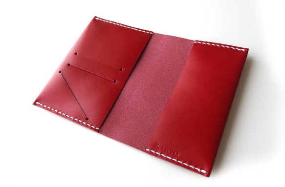[護照套] 紅白線 KAKURA 筆記本套 手工縫製真皮 可刻名字 第1張的照片