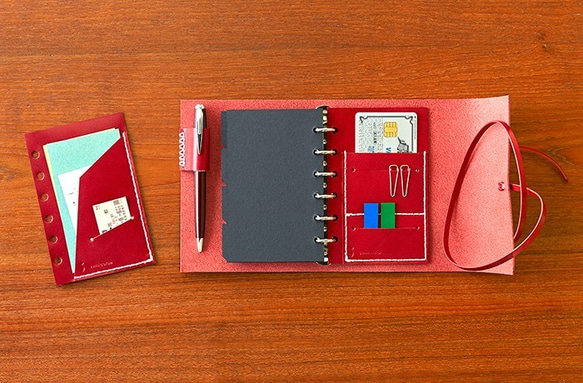 KAKURA 【mini6穴 レザーカードポケット】 手縫い 牛革 リフィル 小物収納 システム手帳 ミニ６穴 3枚目の画像