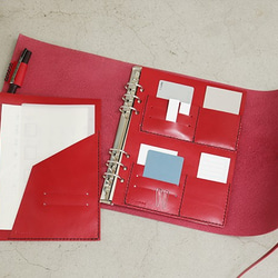 【A5無皮革口袋】紅色KAKURA筆芯牛皮手工縫製 第3張的照片