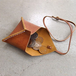 [細繩硬幣盒] 古董棕色 KAKURA 配件盒，手工縫製，牛皮，可雕刻 第2張的照片