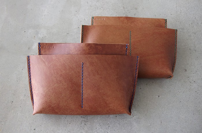 『Creema限定 受注製作』バッグインバッグ【5レザーポケット L 】アンティークブラウン "糸ふで" 名入れ刻印可