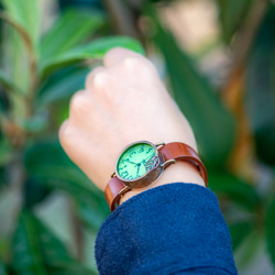 [Creema限量幸運袋高達1/6！ !! ]葉子手錶M綠色，火箭式項鍊，戒指3件套 第2張的照片