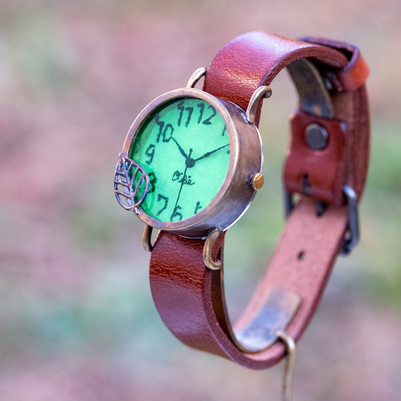 [Creema限量幸運袋高達1/6！ !! ]葉子手錶M綠色，火箭式項鍊，戒指3件套 第7張的照片