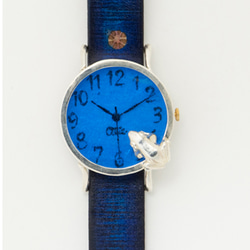 池をのぞく蛙腕時計M深青Siver 1枚目の画像