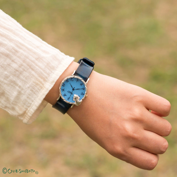 池をのぞく蛙腕時計MパステルブルーSiver 2枚目の画像