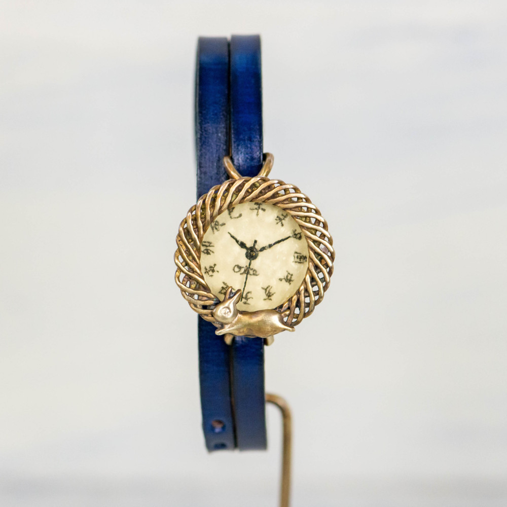 月見て跳ねる子ウサギ腕時計SSレモン江戸文字