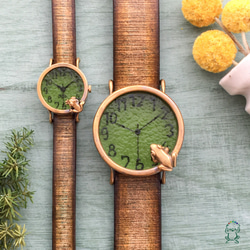 クリーマ限定商品】池をのぞくカエル腕時計LとSオリーブグリーン