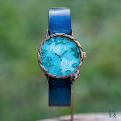 蓮、きれいね腕時計廉Mエメラルドグリーン 江戸文字 腕時計 カエルの