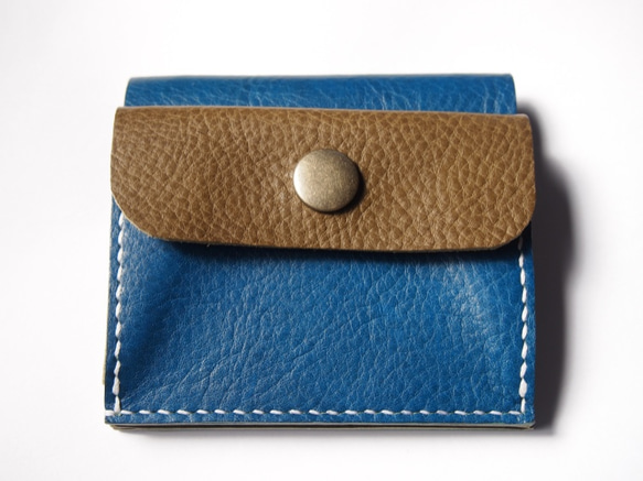 ふたつ折りのお財布［ブルー×オリーブ］ 1枚目の画像