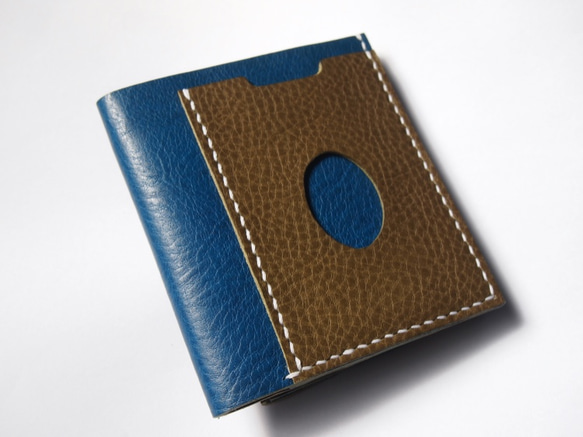 ふたつ折りのお財布［ブルー×オリーブ］ 2枚目の画像