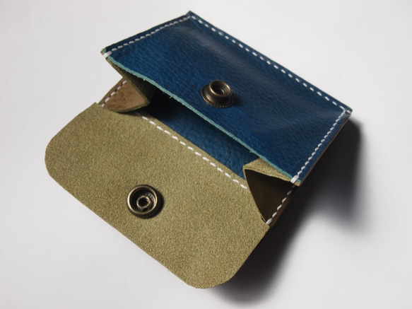 ふたつ折りのお財布［ブルー×オリーブ］ 3枚目の画像