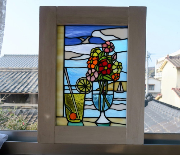 ステンドグラスのパネル「海辺の風景」 3枚目の画像