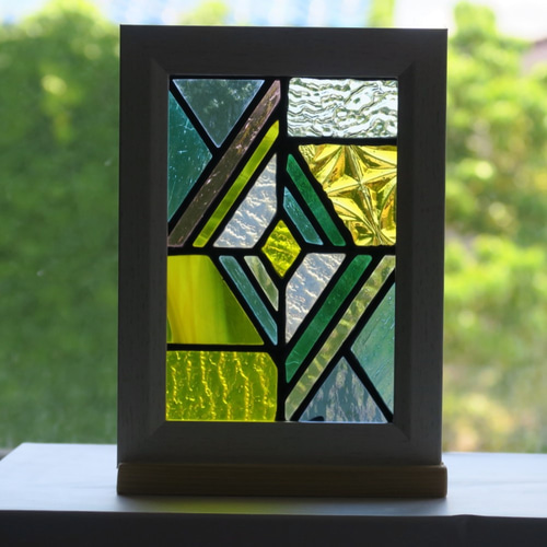 ステンドグラス(ハンドメイド) 2点おまとめ グリーンのパネル stainedglasstc02003.jpg