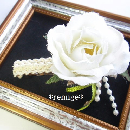 ❀白い薔薇の髪飾り❀バレッタ バレッタ *rennge* 通販｜Creema 