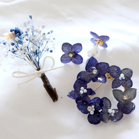 ❁﻿紫陽花アクセサリーコフレ❁﻿（ブローチ＆ピアスorイヤリング） 6枚目の画像